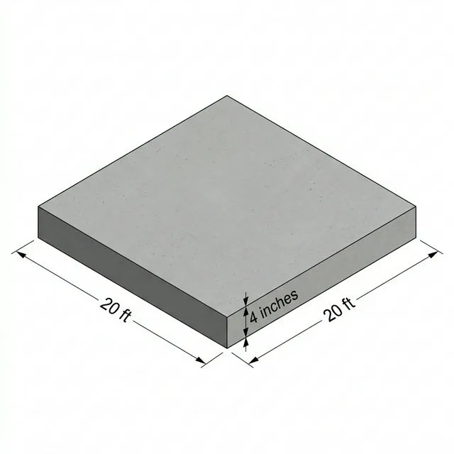 3D diagram of a 20x20 slab showcasing dimensions and thickness