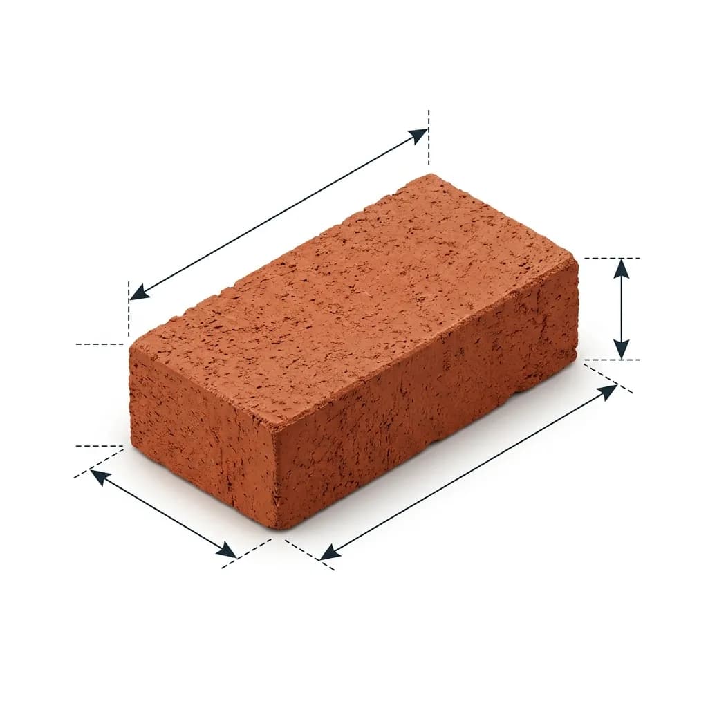 Technical diagram detailing the exact length, width, and height of a standard brick